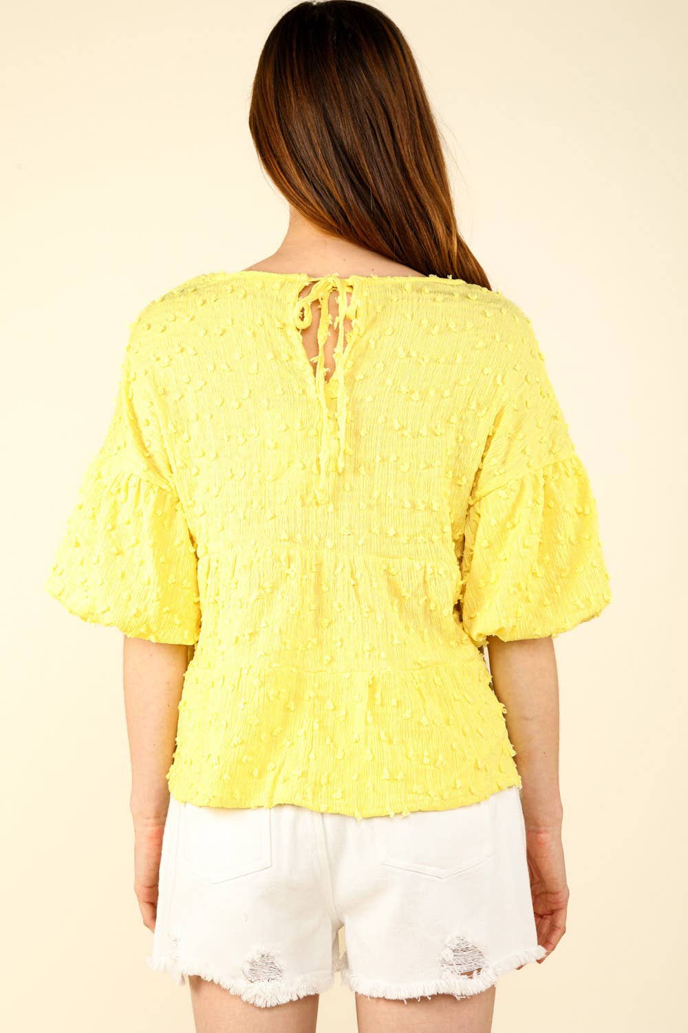 Yellow Pom Pom Knit Puff Sleeve Babydoll Top - Bellissima by Ari LLC.
