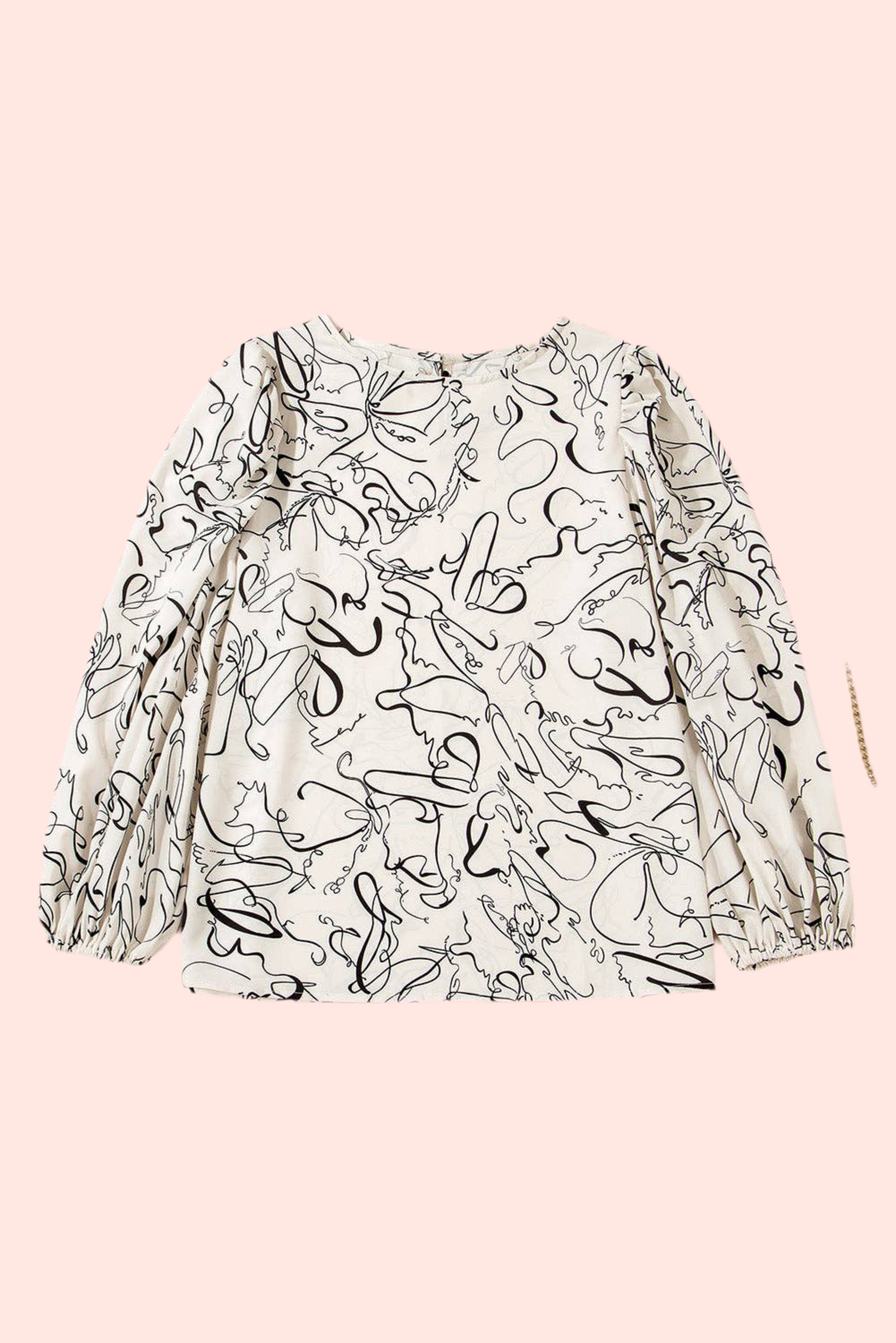 Abstract Crew Neck Balloon Sleeve Blouse - Bellissima by Ari LLC.