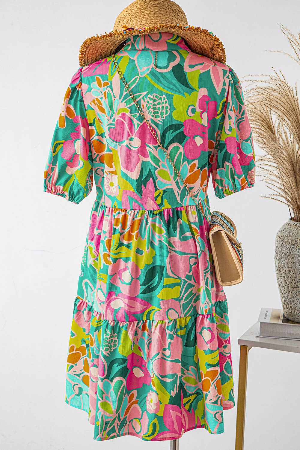 Fashion-W Floral Short Sleeve Buttoned Babydoll Dress - Bellissima by Ari LLC.