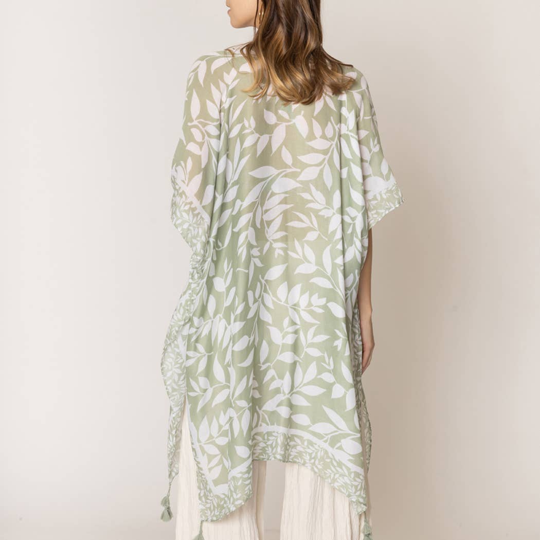 Leaf Print Summer Kimono with Tassels - Bellissima by Ari LLC.