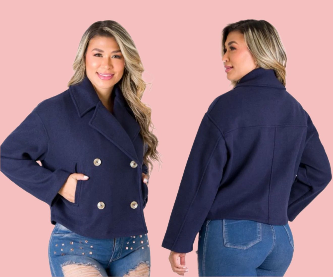 Trendy Navy Blue Cropped Peacoat β Effortless Style - Bellissima by Ari LLC.