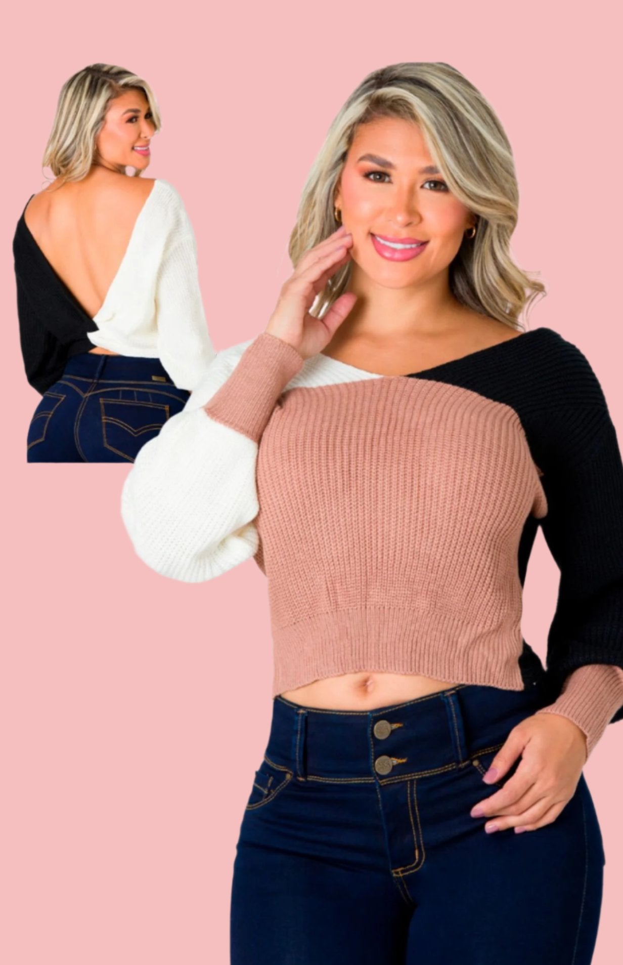 Colorblock Open-Back Sweater - Bellissima by Ari LLC.