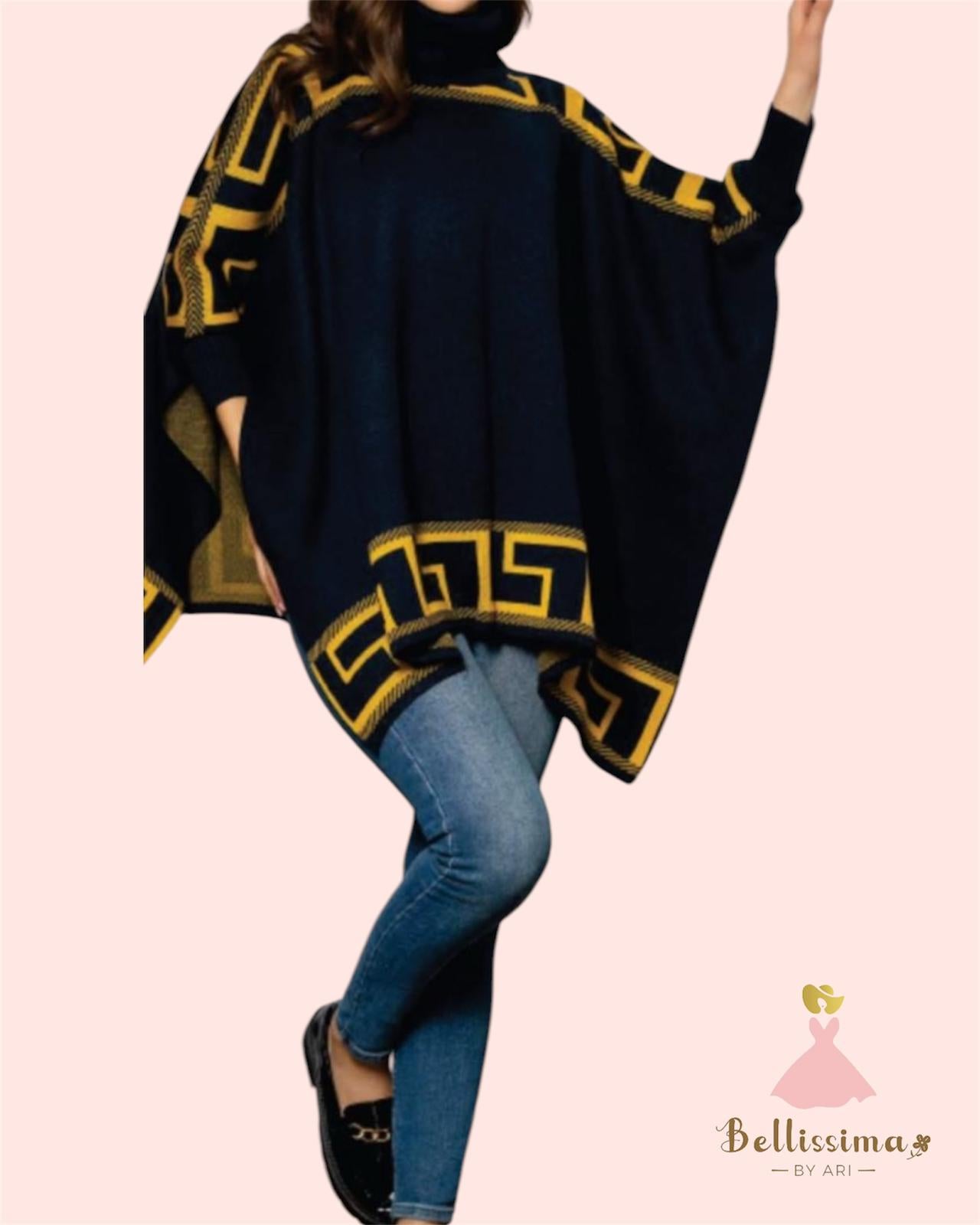 Bold & Cozy Knit Poncho – Available in Red & Navy - Bellissima by Ari LLC.