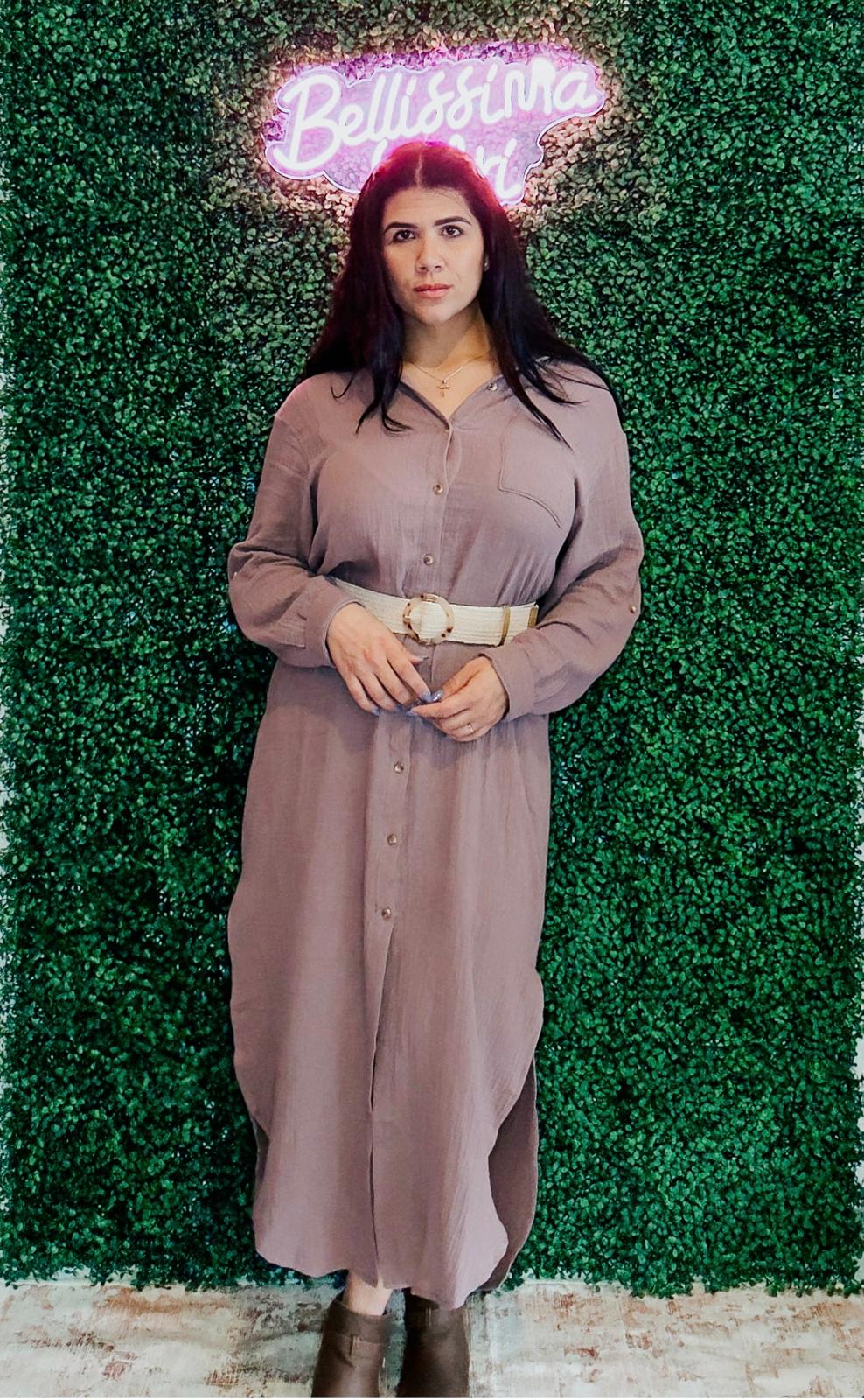 BUTTON UP MAXI SHIRT DRESS WITH POCKET - Bellissima by Ari LLC.