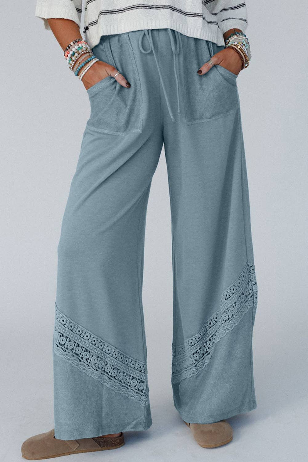 Lace Patchwork Wide Leg Pants - Bellissima by Ari LLC.
