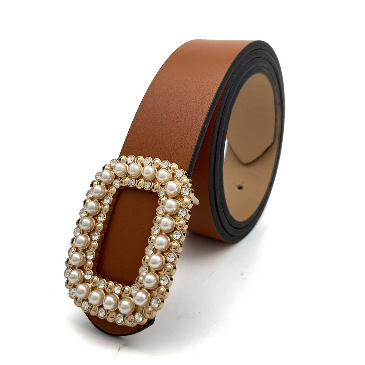 WOMEN ROUND DIAMOND PEARL BUCKLE BELT FOR JEANS - Bellissima by Ari LLC.