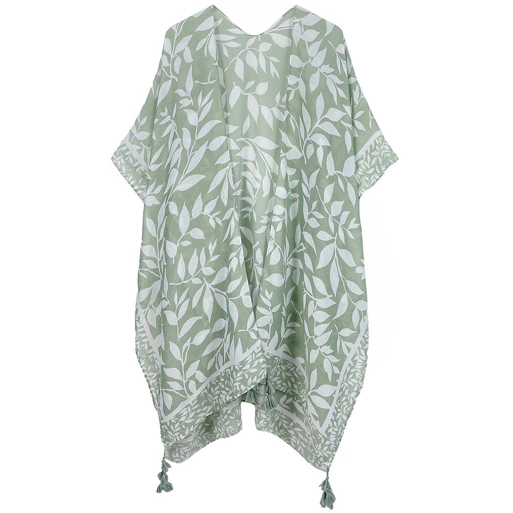 Leaf Print Summer Kimono with Tassels - Bellissima by Ari LLC.