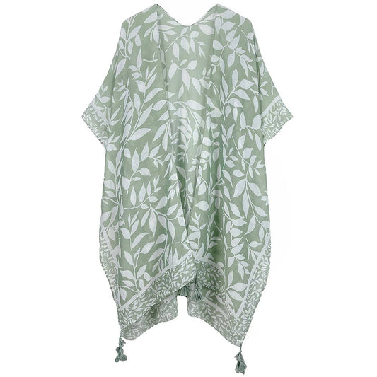 Leaf Print Summer Kimono with Tassels - Bellissima by Ari LLC.
