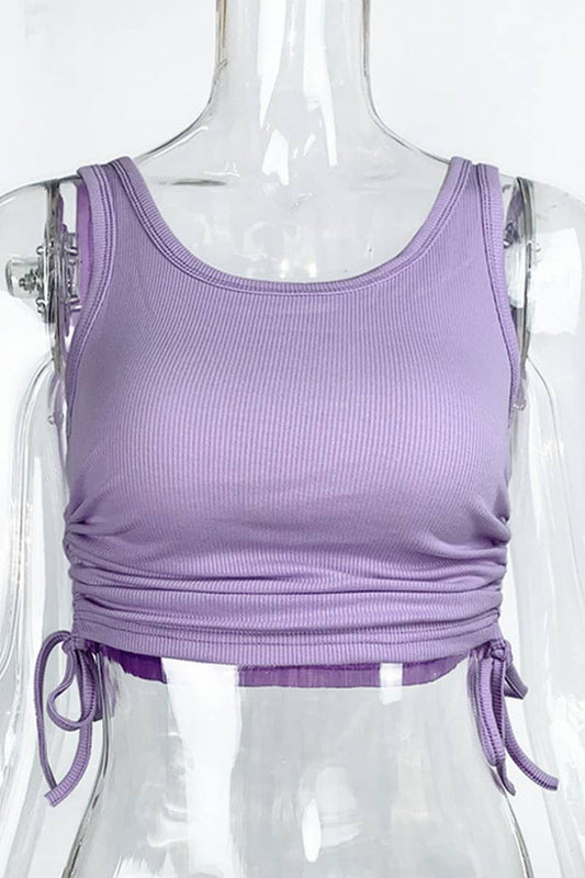 CWTTK0836_GATHERED RIBBED DRAWSTRING CROPPED TANK TOP - Bellissima by Ari LLC.