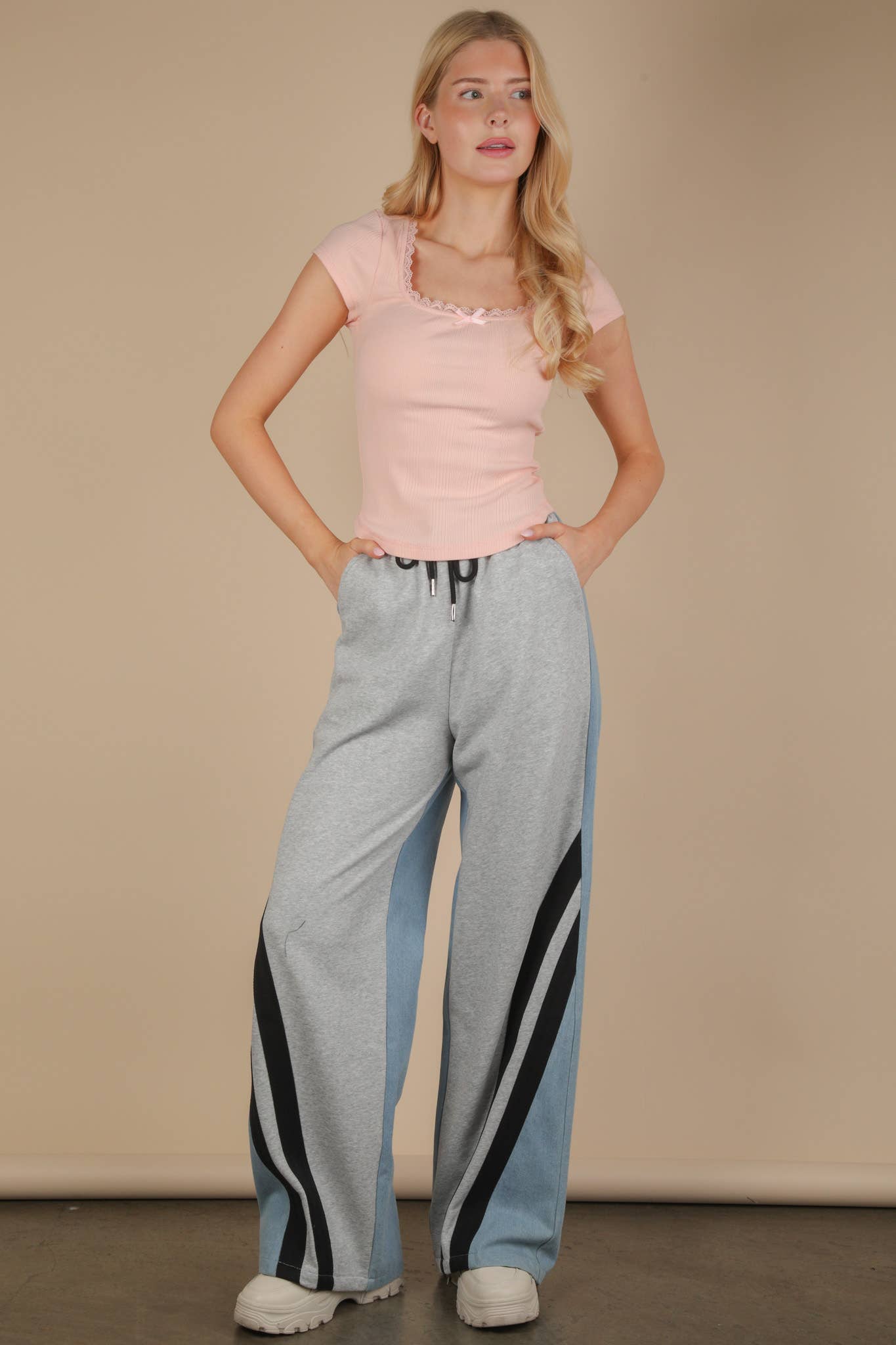 Denim Terry Mix Casual Pants - Bellissima by Ari LLC.