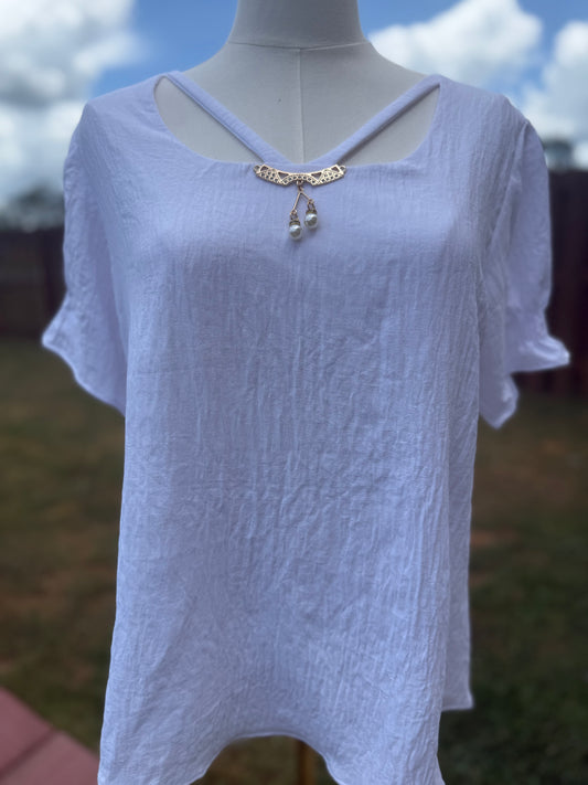 Classic White Woven Blouse - Bellissima by Ari LLC.