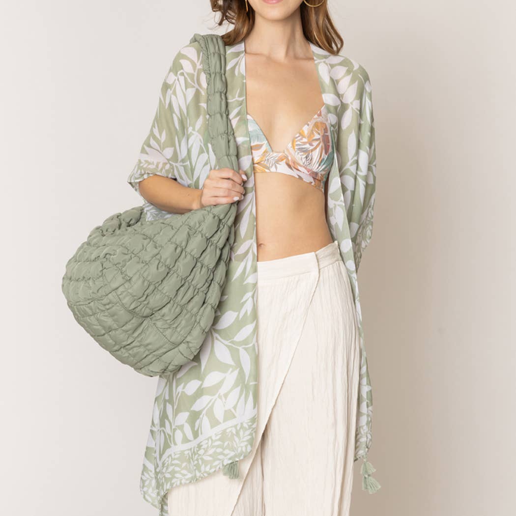 Leaf Print Summer Kimono with Tassels - Bellissima by Ari LLC.