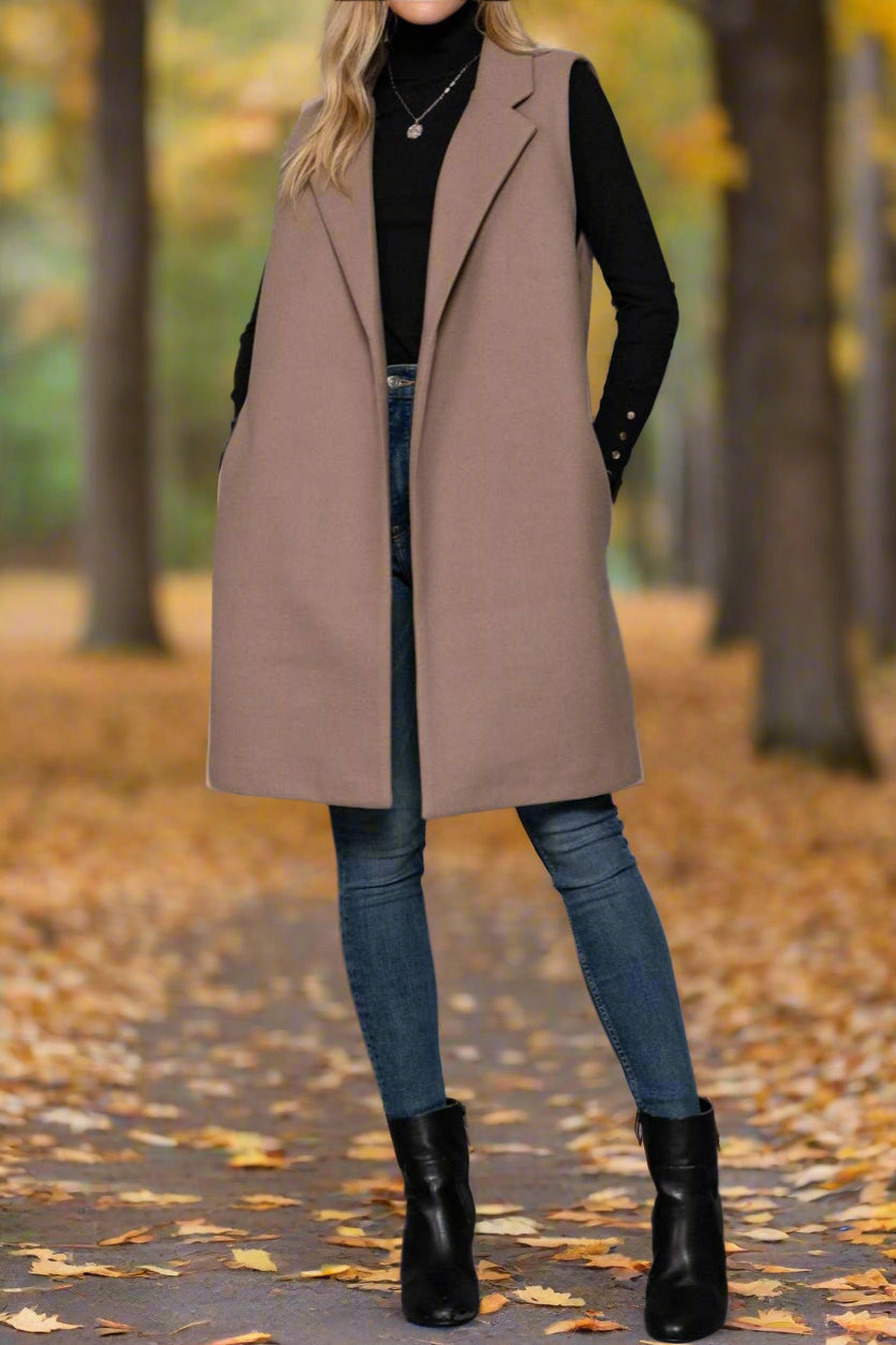 Sleeveless Notched Collar Soft Open Vest - Bellissima by Ari LLC.