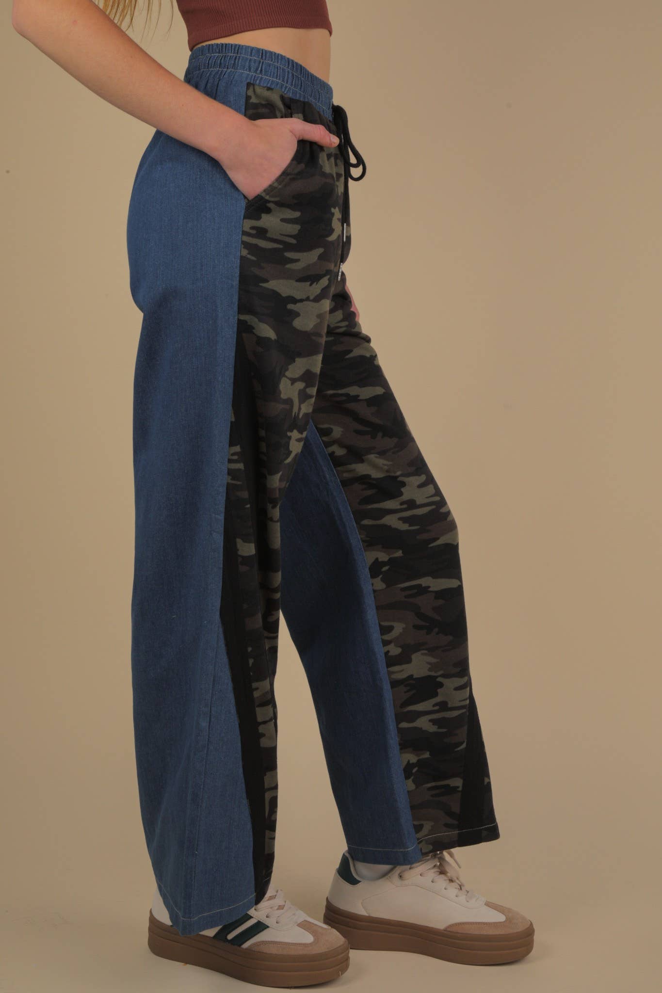Denim Terry Mix Casual Pants - Bellissima by Ari LLC.