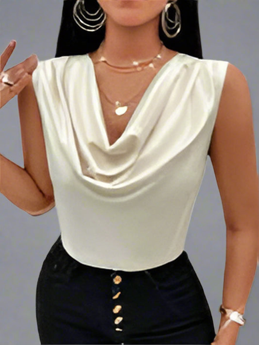Sexy swing neck tank top sleeveless satin Top - Bellissima by Ari LLC.