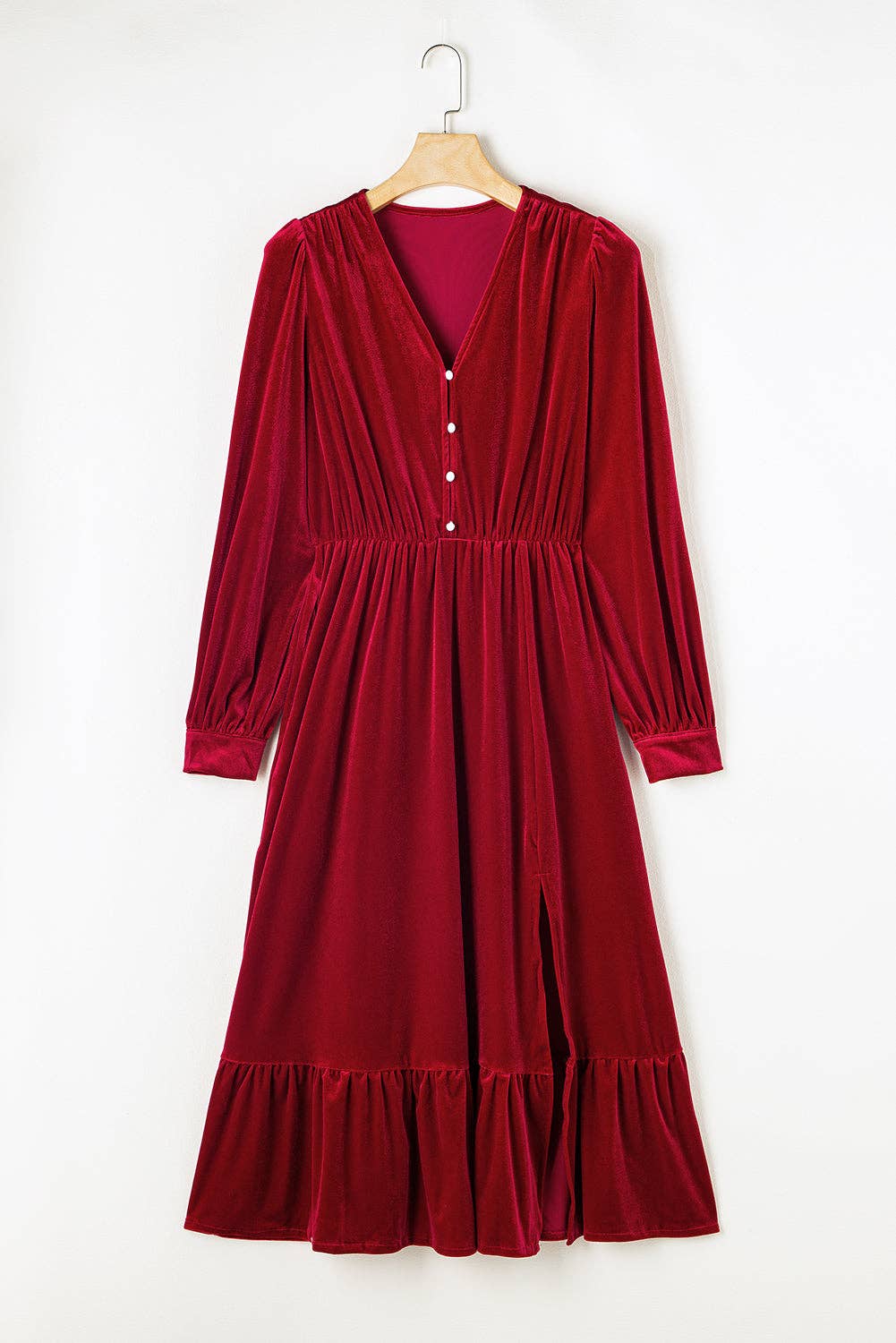 Velvet Puff Sleeve Midi Dress - Bellissima by Ari LLC.