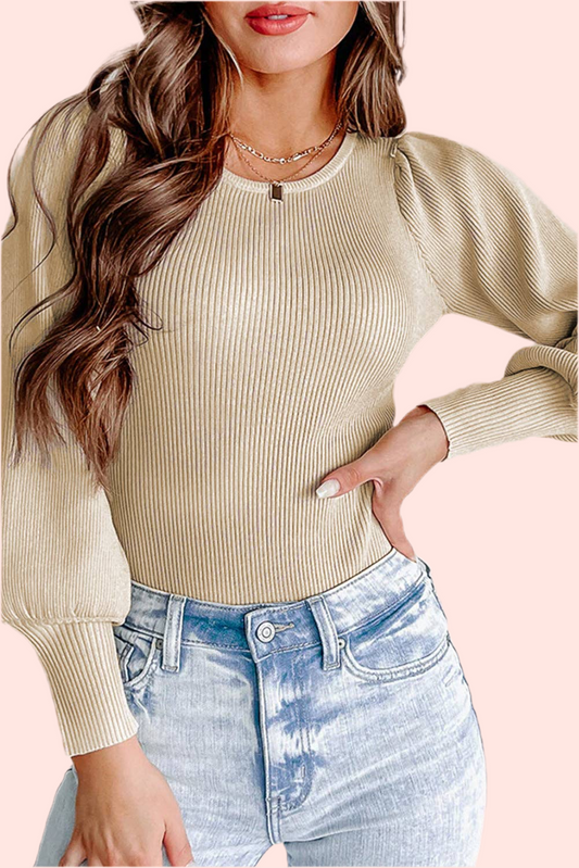 Ribbed Balloon Sleeve Bodysuit - Bellissima by Ari LLC.