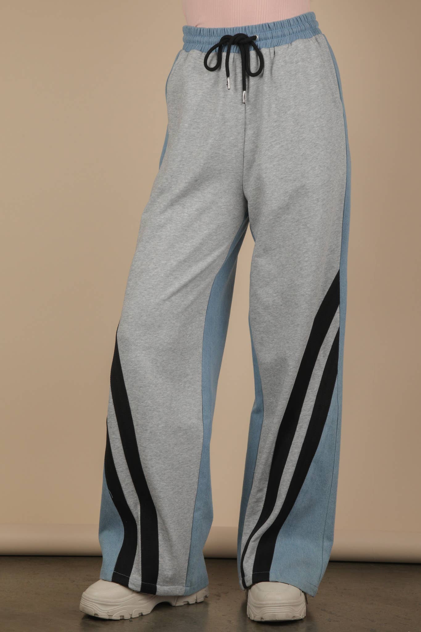 Denim Terry Mix Casual Pants - Bellissima by Ari LLC.