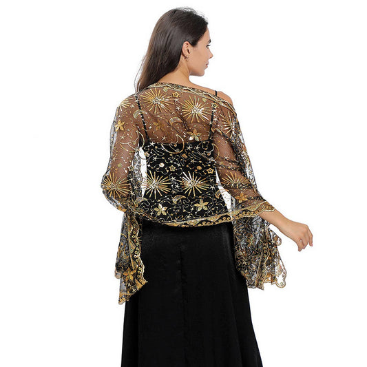 STARS AND MOON EMBROIDERED SHAWL - Bellissima by Ari LLC.
