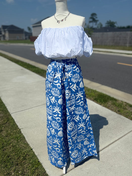 Printed Wide Leg Long Palazzo