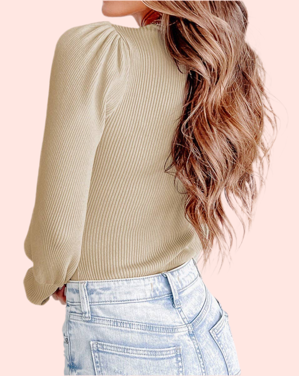 Ribbed Balloon Sleeve Bodysuit - Bellissima by Ari LLC.