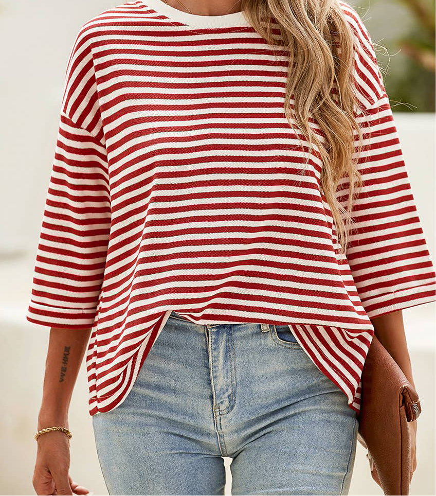 LDC Casual Shift Striped Round Neck T-Shirts - Bellissima by Ari LLC.