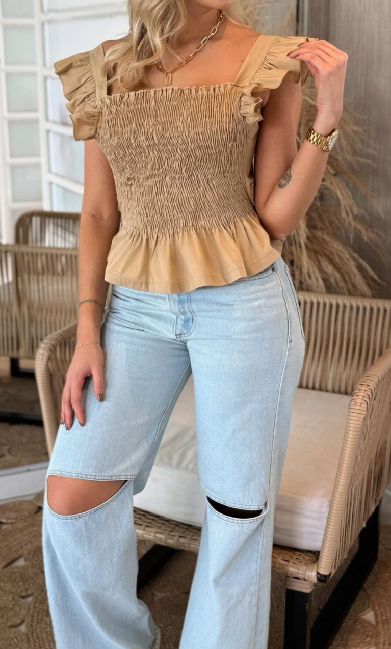 Smocked Shoulder Poplin Blouse - Bellissima by Ari LLC.
