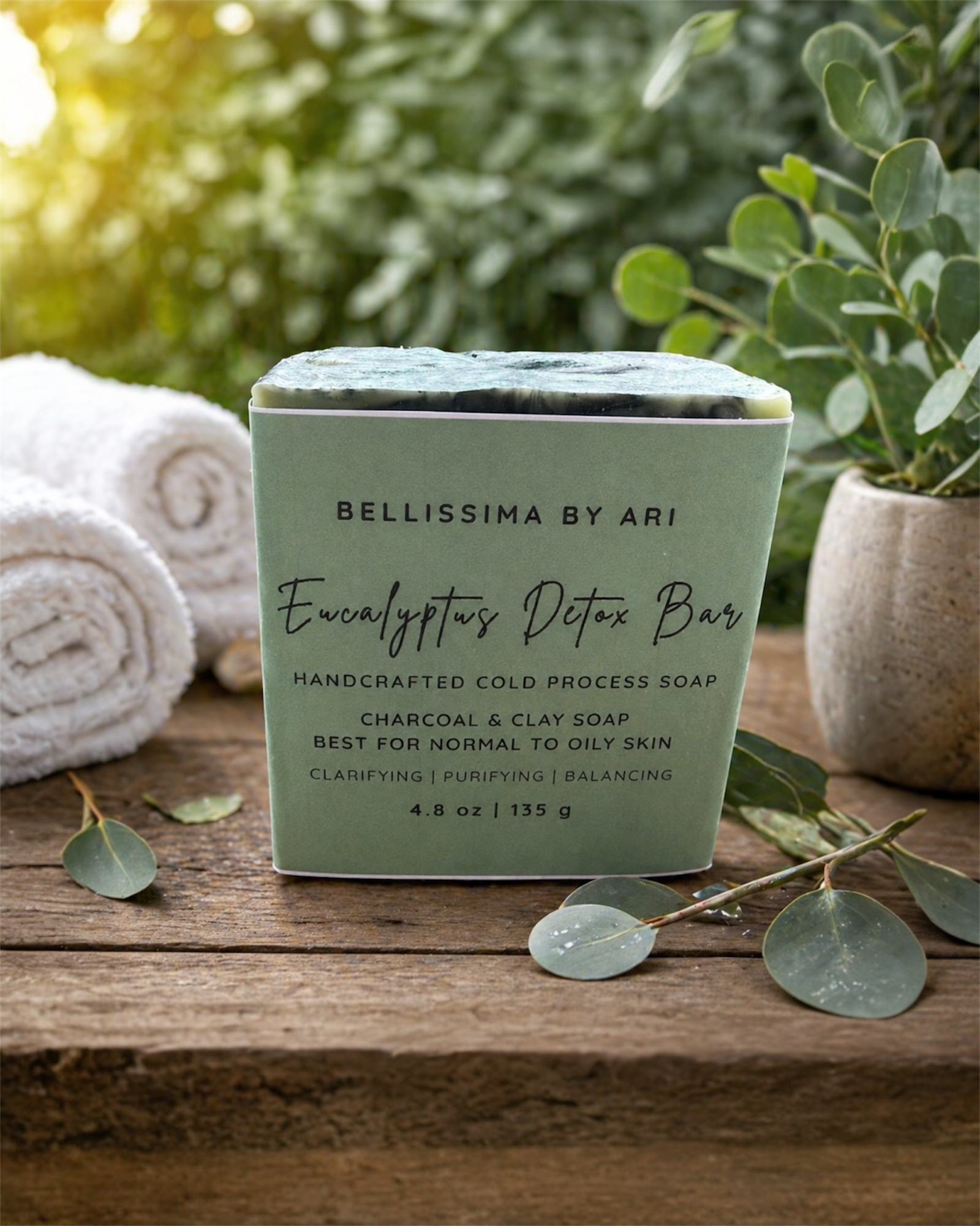 Eucalyptus Detox Bar | Charcoal & Clay Soap for Oily & Acne-Prone Skin - Bellissima by Ari LLC.