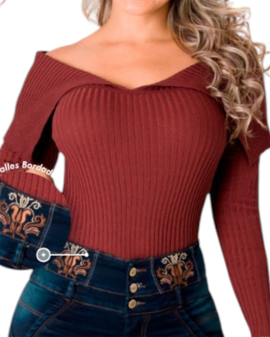 Ribbed Off-Shoulder Crop Top - Bellissima by Ari LLC.