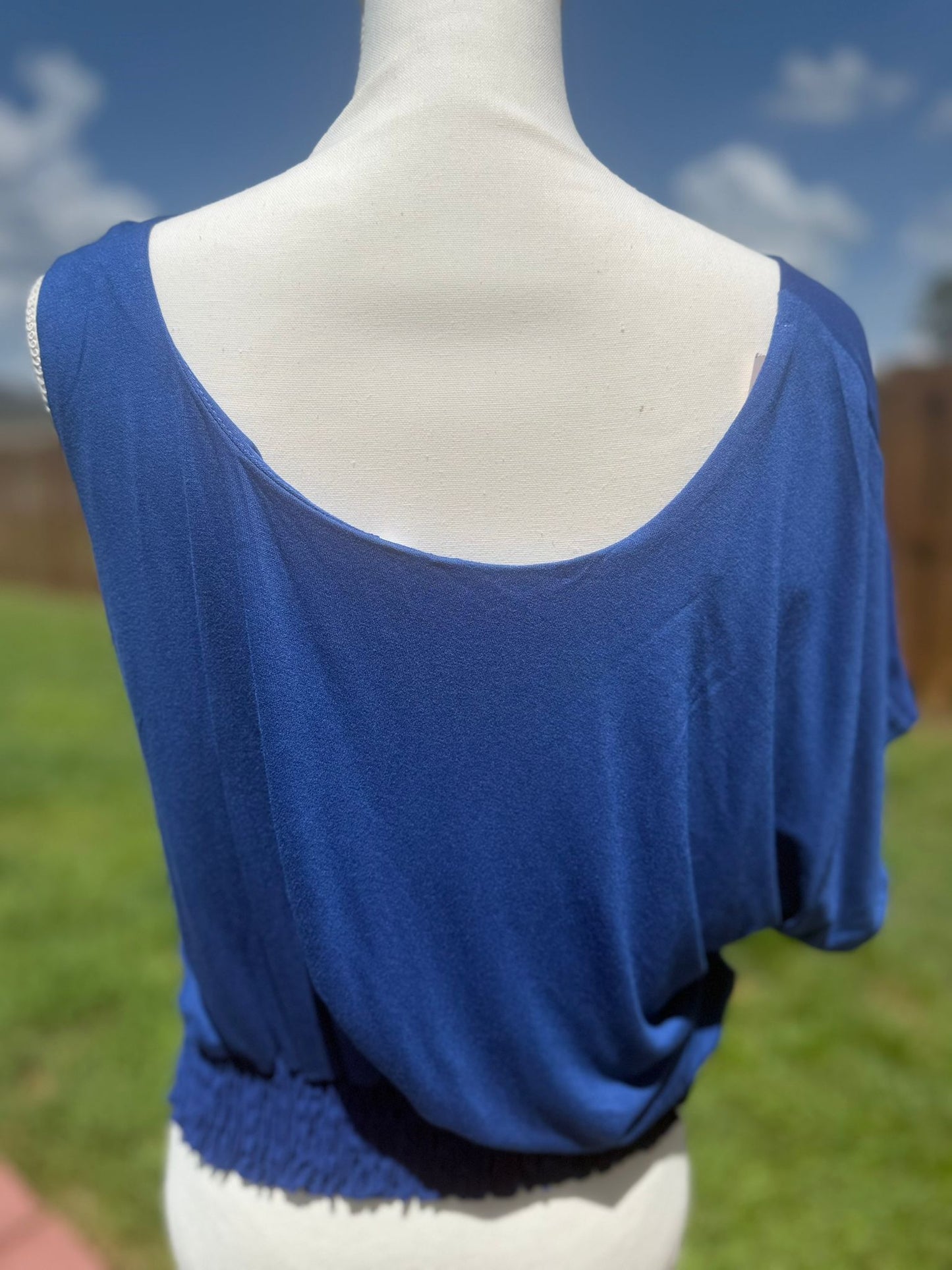 Royal Blue Off-Shoulder Blouse - Bellissima by Ari LLC.
