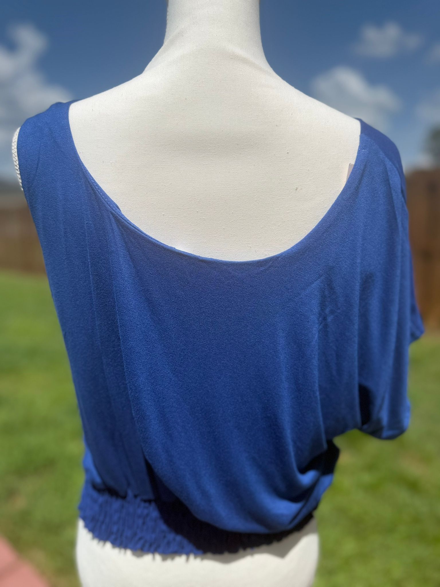 Royal Blue Off-Shoulder Blouse - Bellissima by Ari LLC.