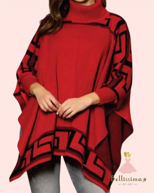 Bold & Cozy Knit Poncho – Available in Red & Navy - Bellissima by Ari LLC.