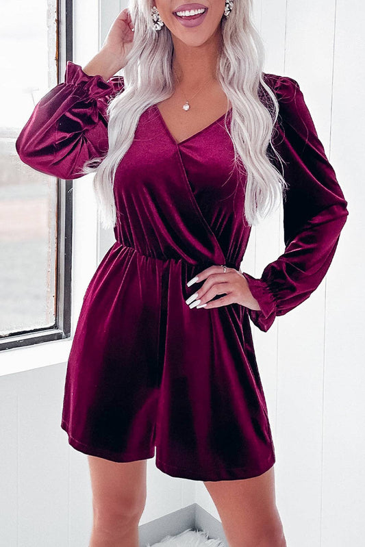 Velvet Ruffle Long Sleeve Romper - Bellissima by Ari LLC.