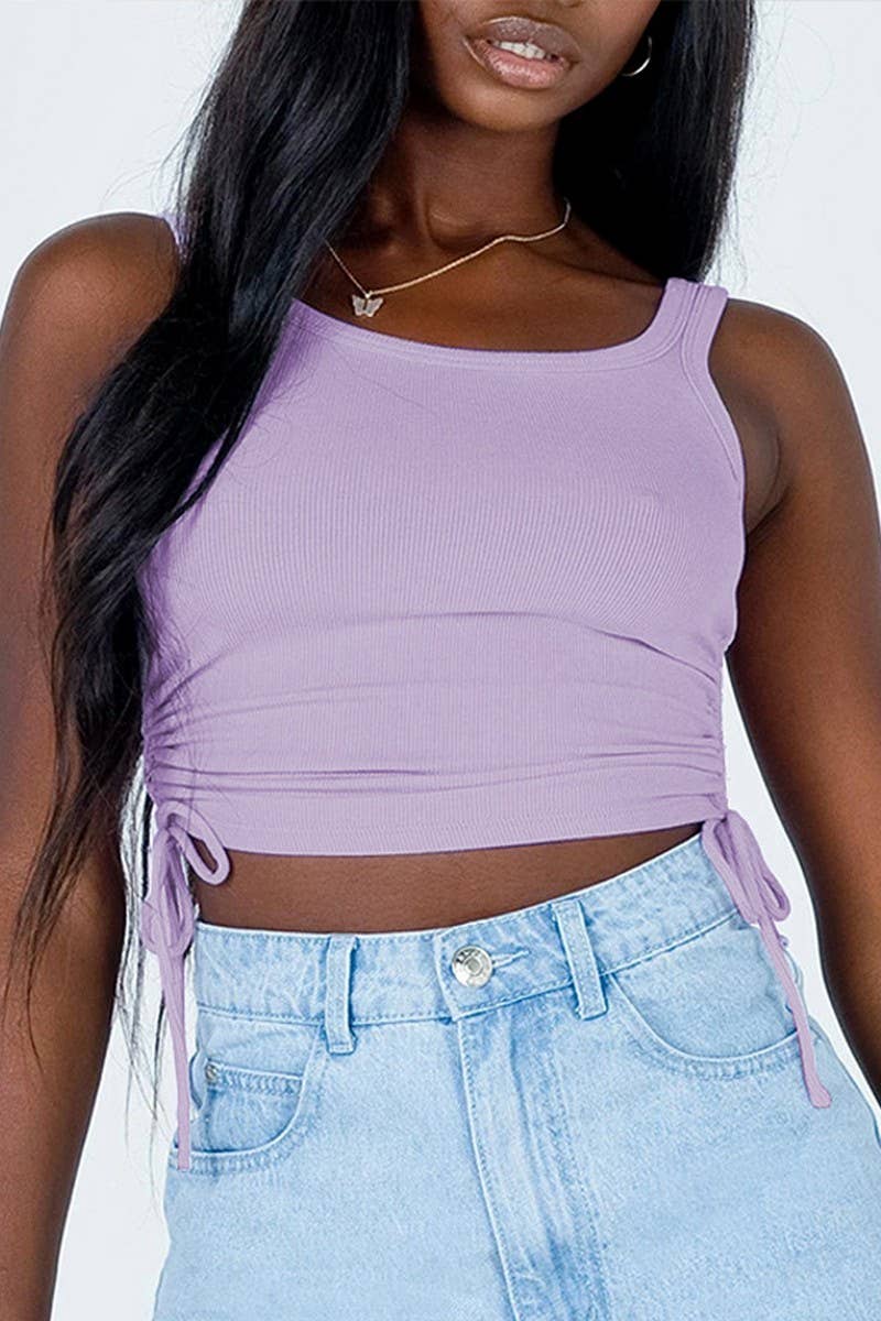 CWTTK0836_GATHERED RIBBED DRAWSTRING CROPPED TANK TOP - Bellissima by Ari LLC.