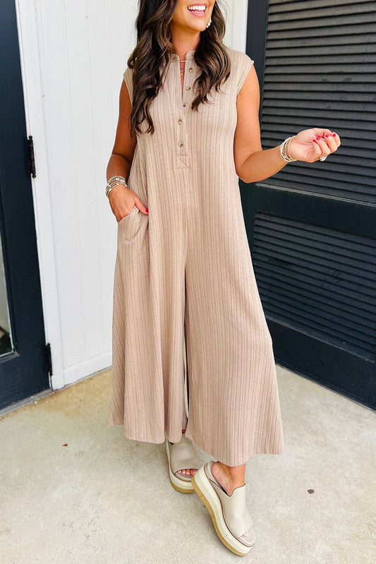 Textured Buttoned Sleeveless Summer Jumpsuit - Bellissima by Ari LLC.