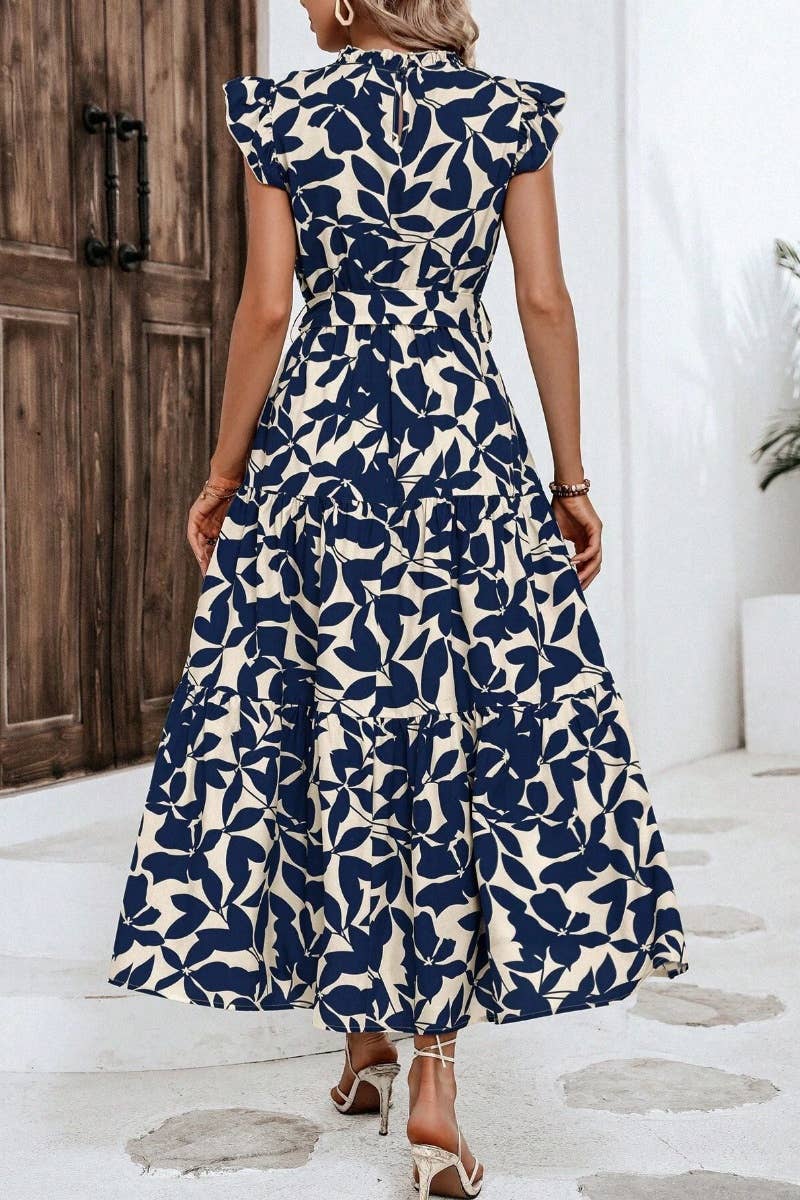 CWDMD2748_SUMMER WOODEN EAR LACE PRINTED DRESS LONG - Bellissima by Ari LLC.