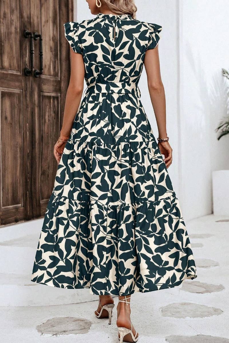 CWDMD2748_SUMMER WOODEN EAR LACE PRINTED DRESS LONG - Bellissima by Ari LLC.