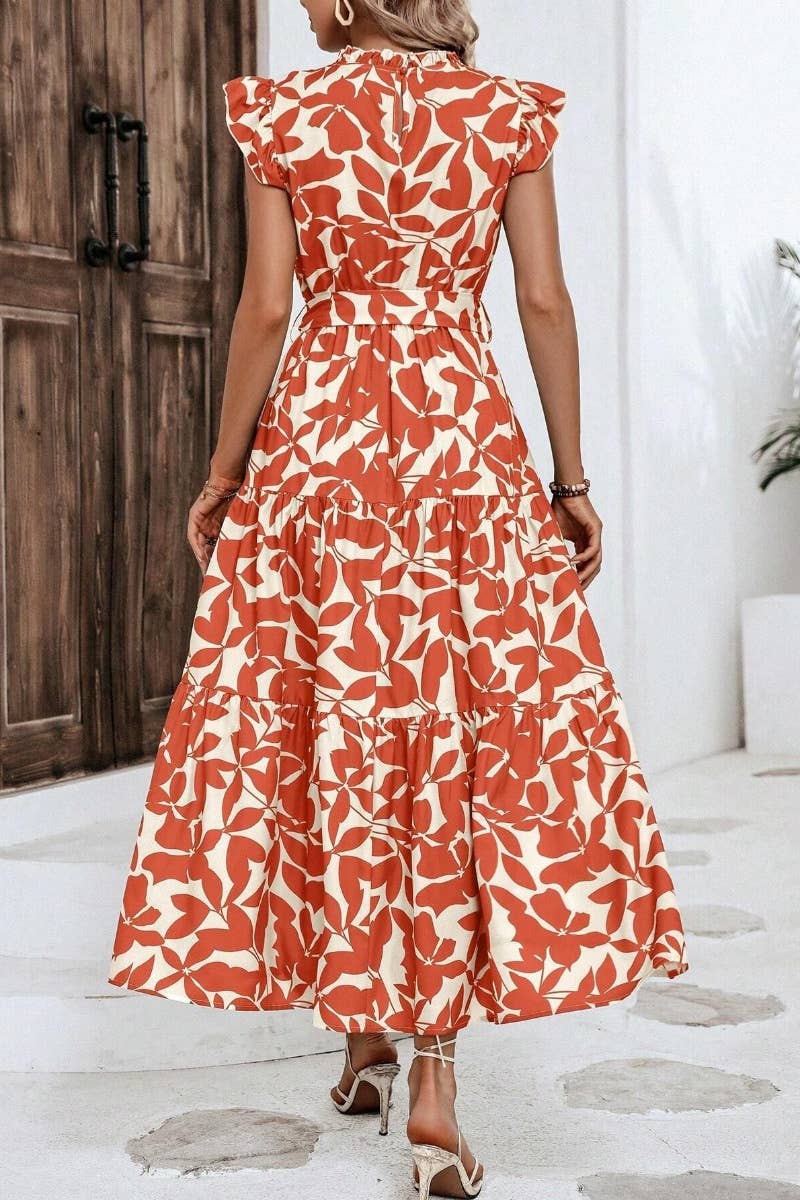 CWDMD2748_SUMMER WOODEN EAR LACE PRINTED DRESS LONG - Bellissima by Ari LLC.
