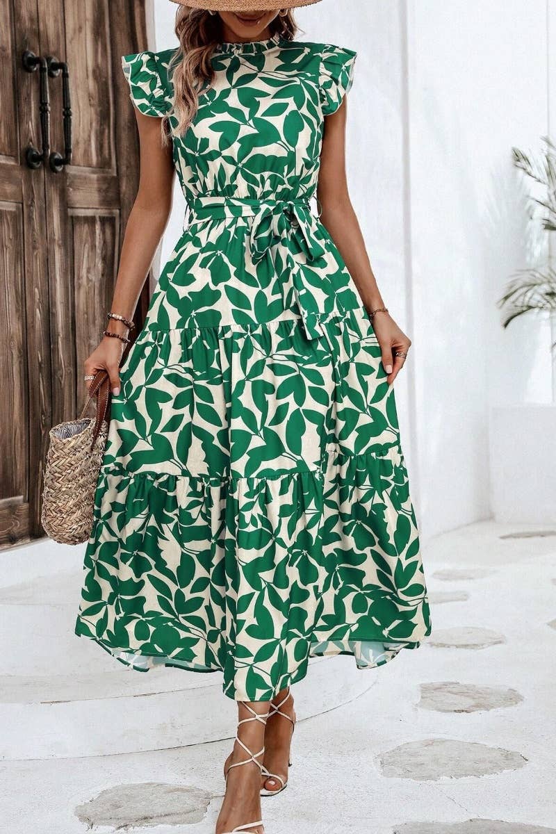 CWDMD2748_SUMMER WOODEN EAR LACE PRINTED DRESS LONG - Bellissima by Ari LLC.
