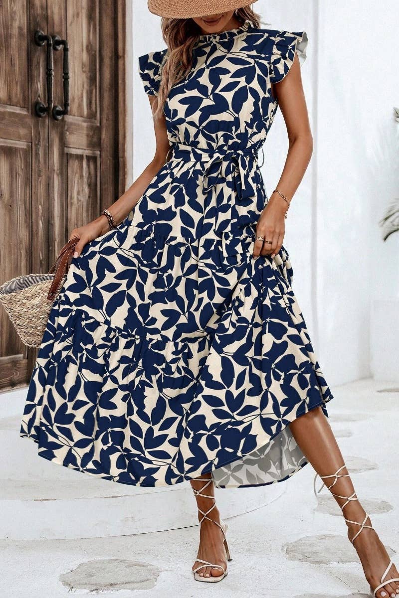 CWDMD2748_SUMMER WOODEN EAR LACE PRINTED DRESS LONG - Bellissima by Ari LLC.