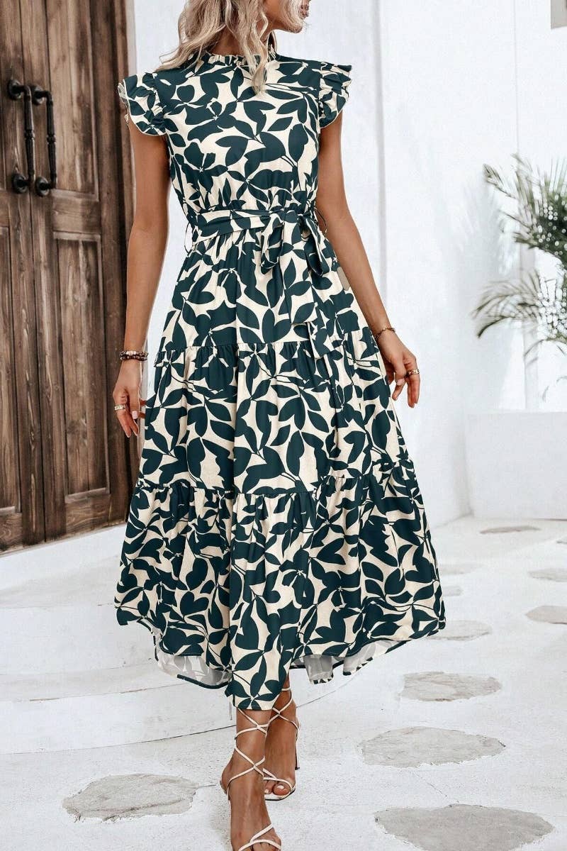 CWDMD2748_SUMMER WOODEN EAR LACE PRINTED DRESS LONG - Bellissima by Ari LLC.