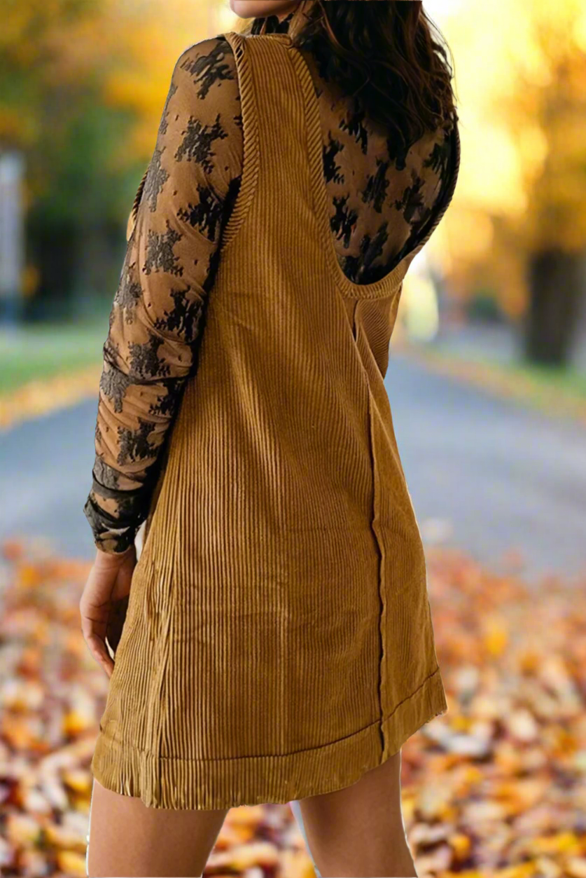 Corduroy Sleeveless Patched Pockets Mini Dress Corduroy Sleeveless Patched Pockets Mini Dress