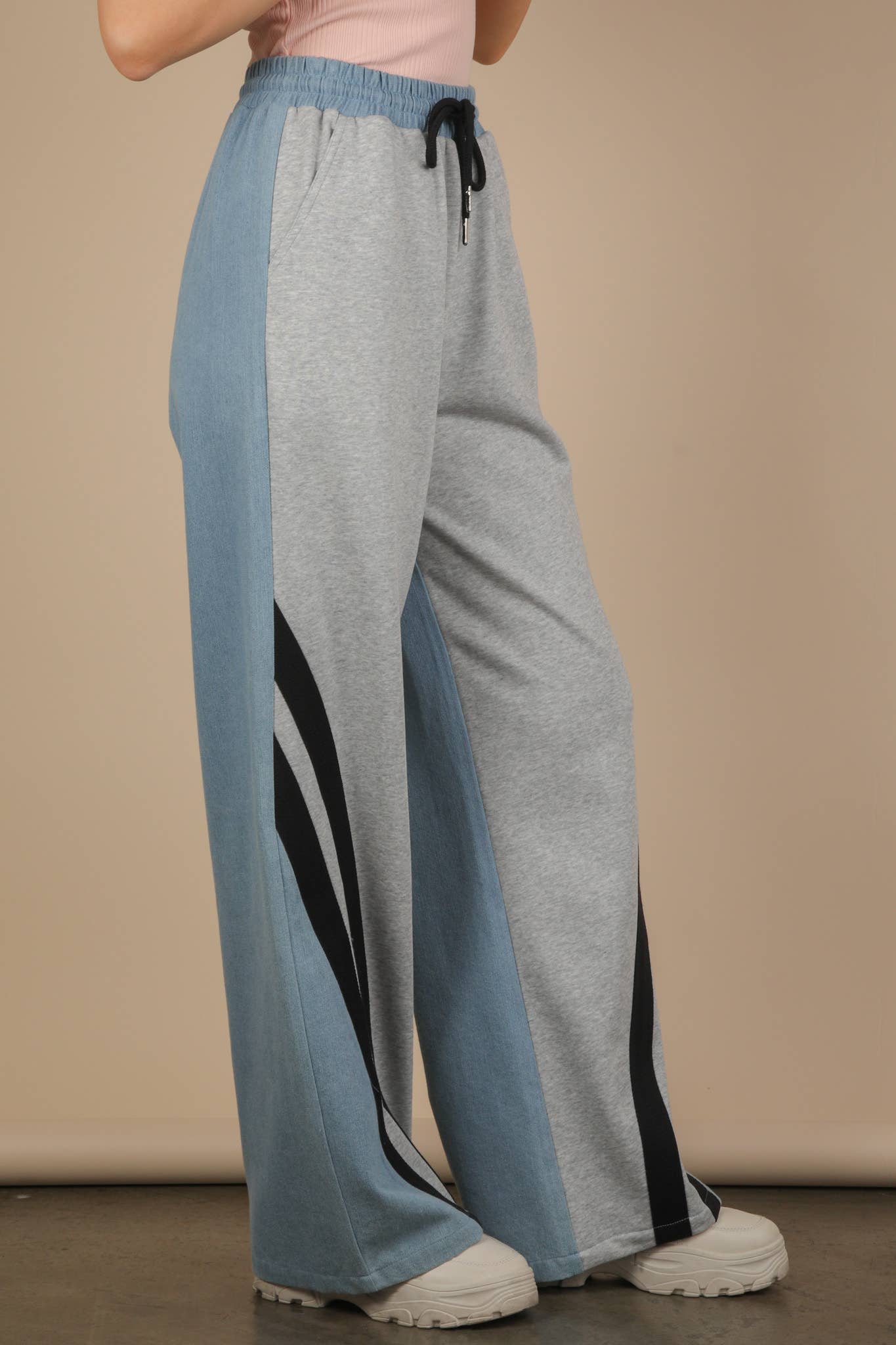 Denim Terry Mix Casual Pants - Bellissima by Ari LLC.