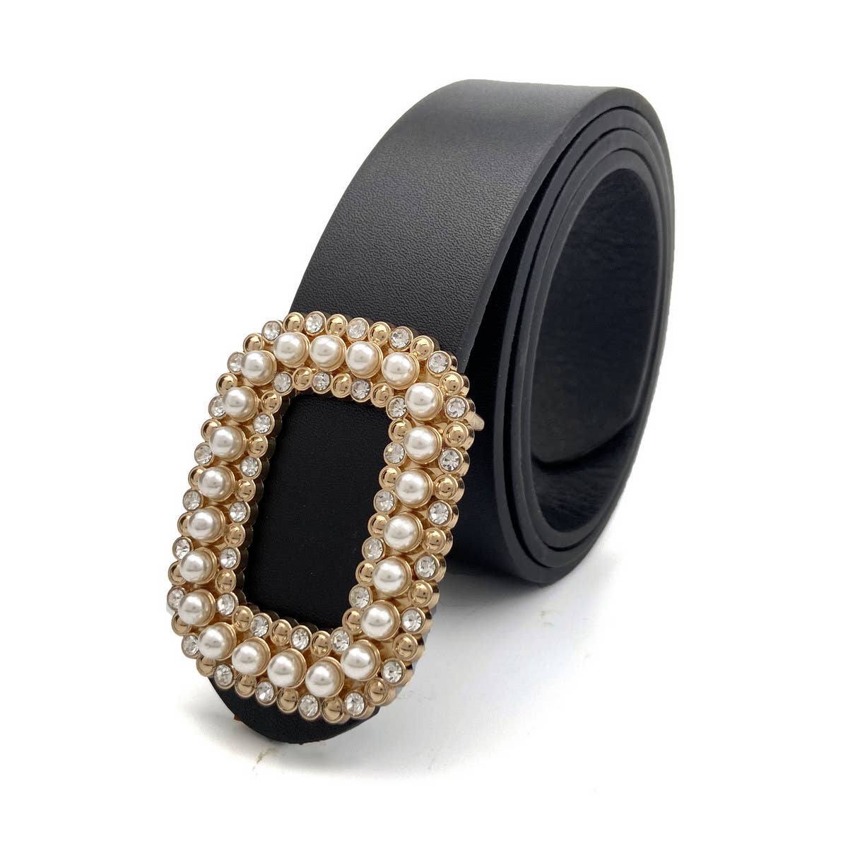 WOMEN ROUND DIAMOND PEARL BUCKLE BELT FOR JEANS - Bellissima by Ari LLC.