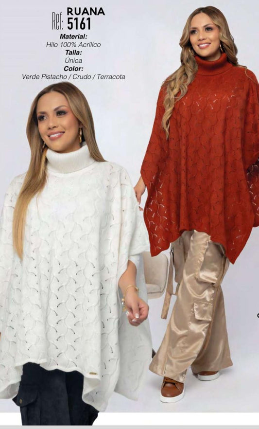 Terracotta Dream: Wool - Blend Acrylic Poncho – Ref 5161 - Bellissima by Ari LLC.