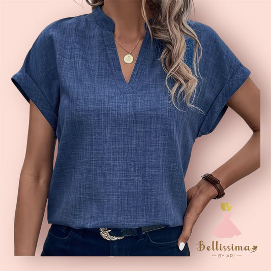 THIN V - NECK PULLOVER SOLID COLOR LOOSE T - SHIRT - Bellissima by Ari LLC.